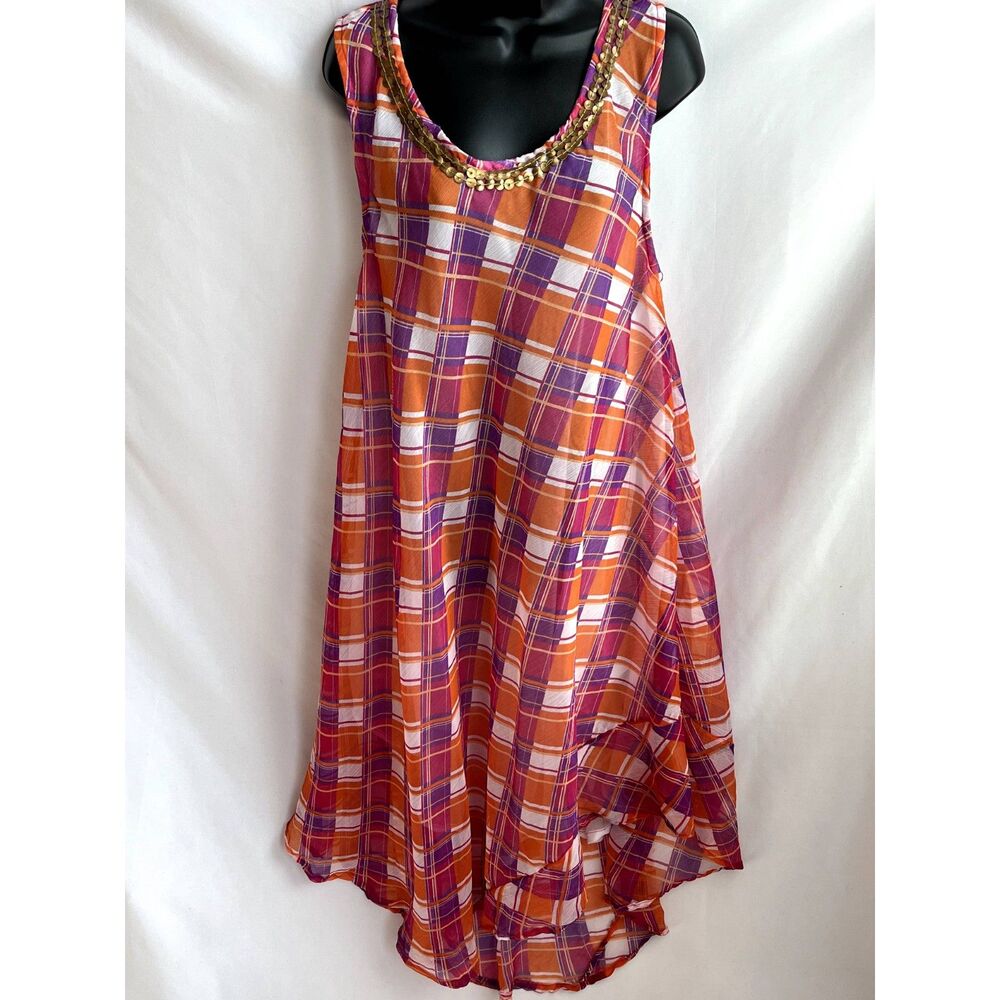 Ana & Rose Beaded Orange Purple Dress Tunic Cover One Size Boho Goddess Beachy